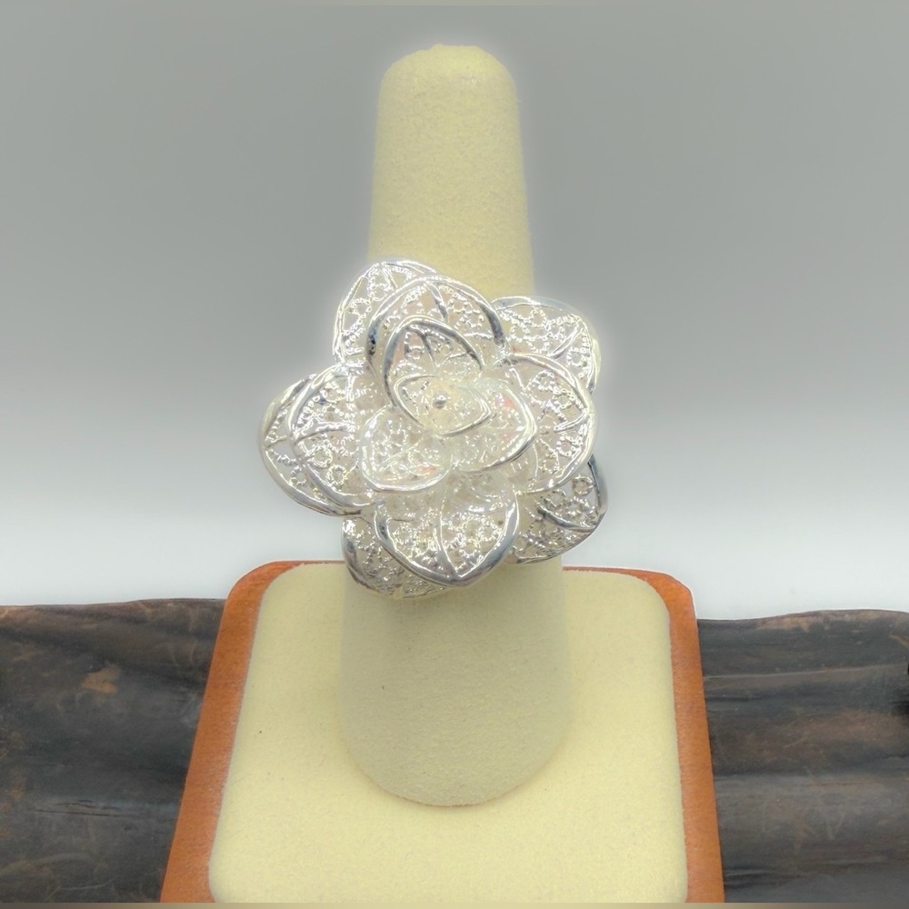 925 Sterling Silver Adjustable Floral Filigree Ring - Picture 7 of 16